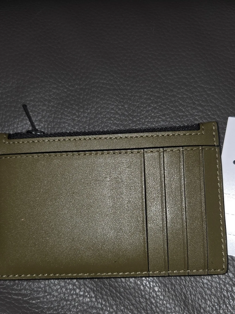 Coach Olive Green Leather Zip Pouch Card Holder with Embossed Logo